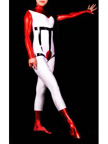 Red with White Shiny Metallic Unisex zentai catsuit
